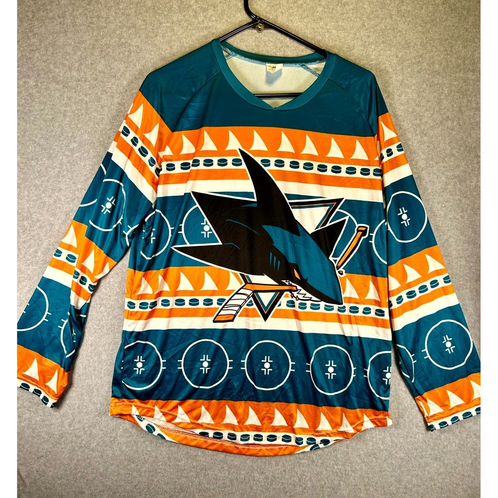 Idegy San Jose Sharks NHL Jersey Mens Medium Multicolor Raglan Sleeve Pullover